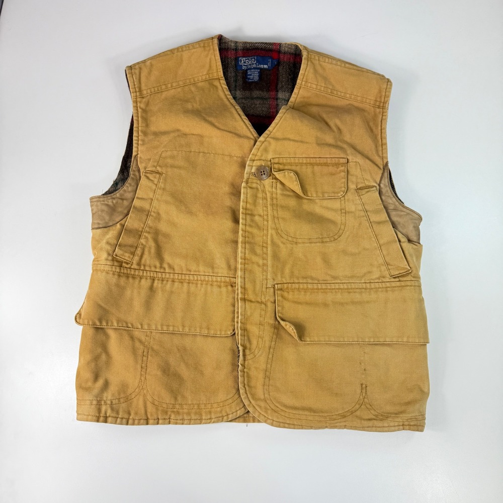 Vintage Polo Ralph Lauren Mens Small Hunting Vest Canvas Plaid‎ Lined Gorpcore